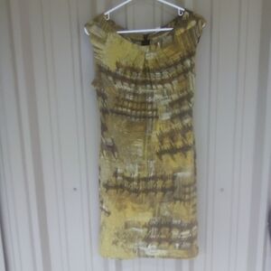 Women's Jonathan Martin Green Brown Yellow Sleeveless Midi Dress Size 8